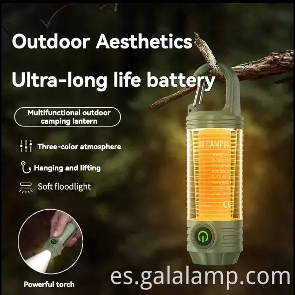 Luz de campamento al aire libre multi funcional, linterna portátil, fuerte, recargable